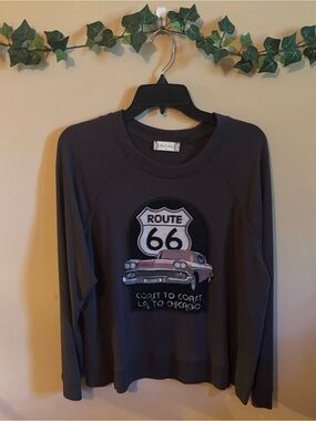 Altar'd State Dark Gray Route 66 Sweatshirt with Pink Car Graphic